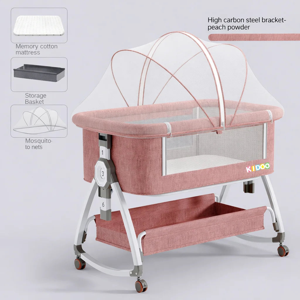 Pat portabil pentru bebeluși AT PERFORMANCE® 3 în 1 cu saltea confortabilă, înălțime reglabilă, roți și pliere ușoară – ideal pentru nou-născuți, gri