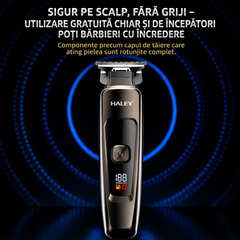 Mașină Profesională de Tuns și Contur HALEY HY-4500, Acumulator 1200mAh, Autonomie 200 Min, Lamă din Oțel, Display Digital, Reîncărcabilă