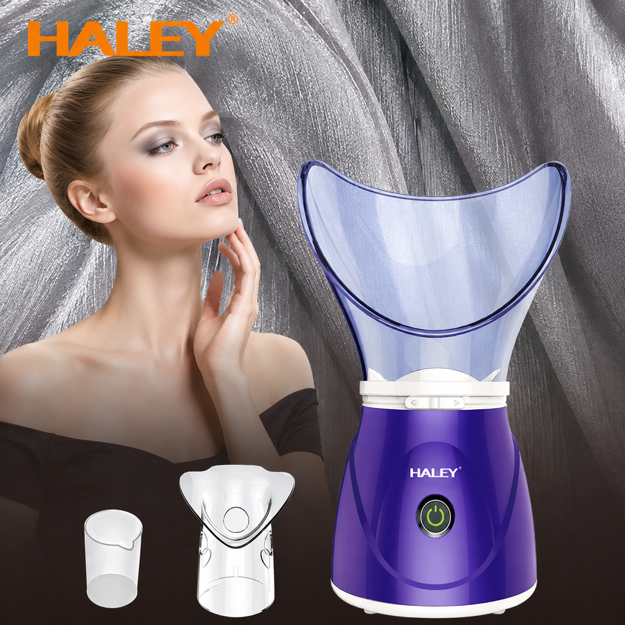 Saună Facială Cu Aburi Haley HY-6500, 200W, Vaporizator Facial Pentru Curățare Și Hidratare, Încălzire Rapidă, Temperatură Constantă, Mască Facială, Mov