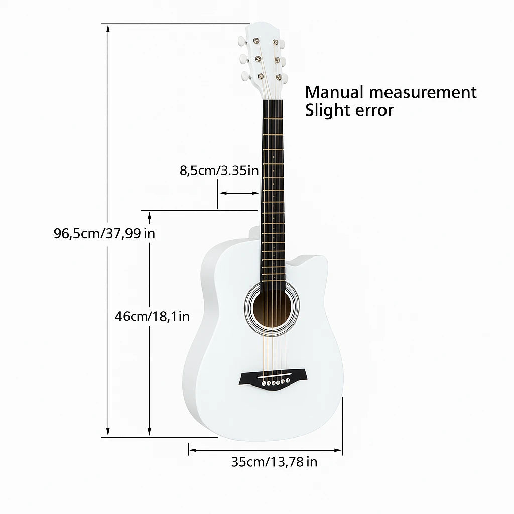 Chitară acustică 4/4 albă – design elegant, sunet clar și echilibrat