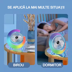 Ventilator Portabil AT PERFORMANCE® cu LED RGB, Reglaj 180°, 3 Viteze, USB, Verde