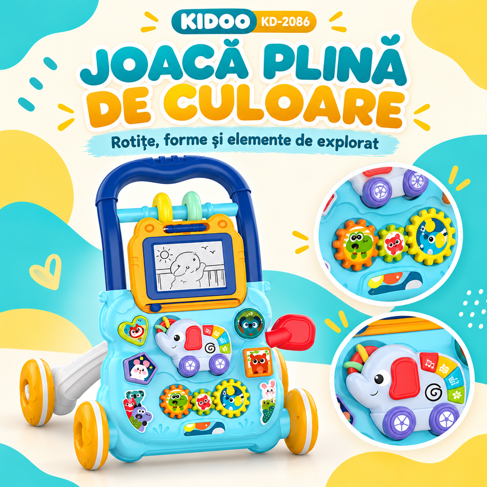 Rotițe colorate și elemente de explorat ale antemergătorului KIDOO KD-2086