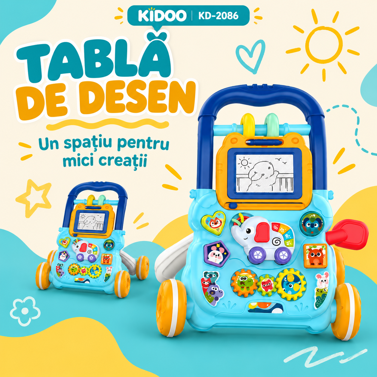 Tabla de desen cu ramă galbenă a antemergătorului KIDOO KD-2086