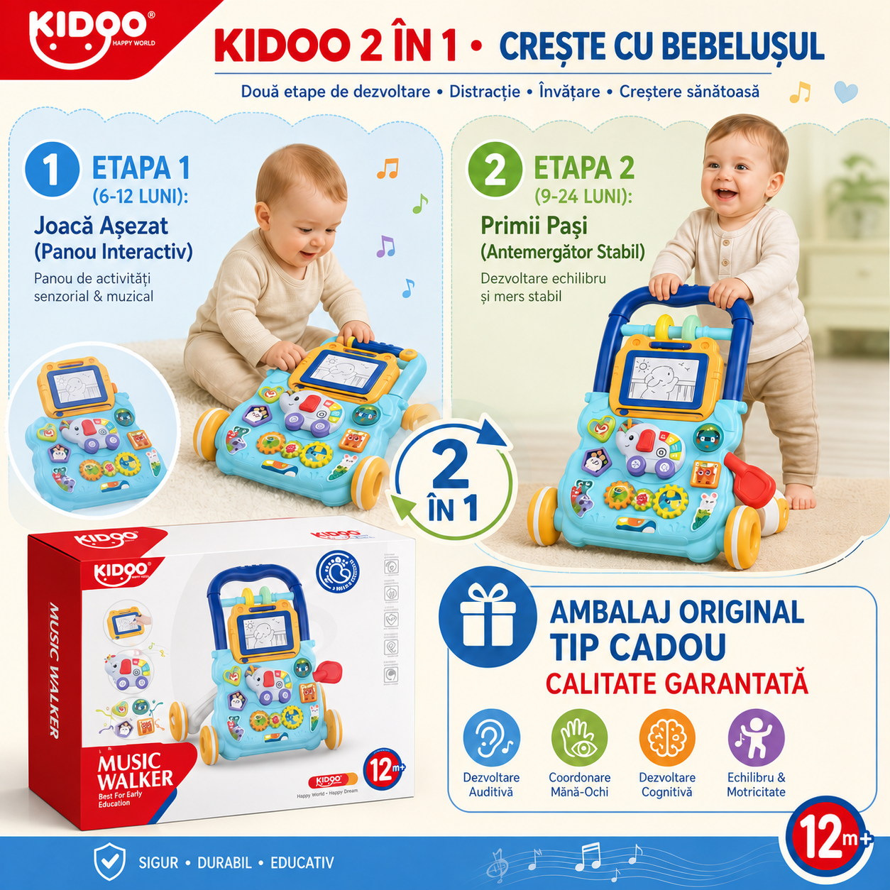 KIDOO KD-2086 prezentat cu panou de activități și mâner