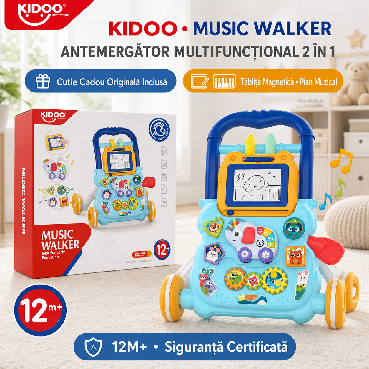 Prezentarea antemergătorului KIDOO KD-2086 cu tablă de desen și panou de activități