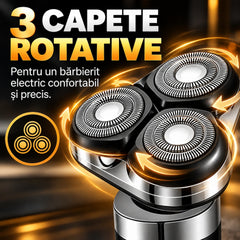 Aparat de Bărbierit Electric HALEY HY-4705 3 în 1, 3 Capete Rotative, Trimmer Barbă și Nas, Încărcare USB, Bărbați