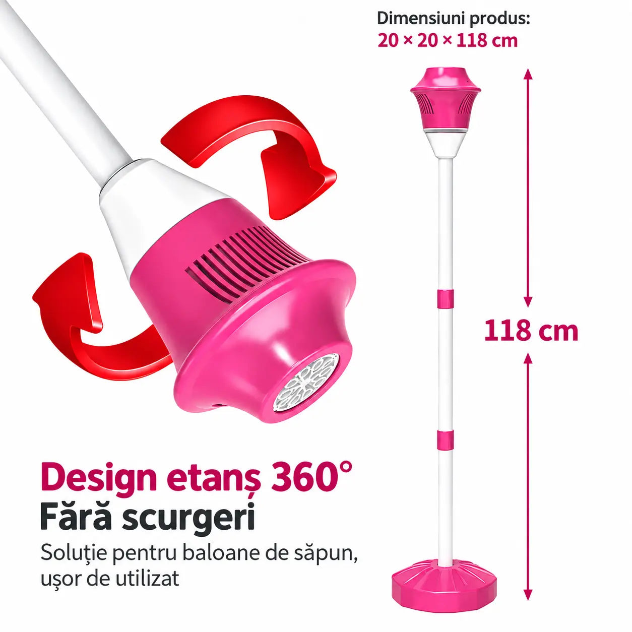 Lampă Bubble Torch pentru Copii cu Generator Automat de Baloane de Săpun,Roz Efecte Luminoase și Înălțime Reglabilă