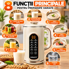 Aparat Multifuncțional pentru Prepararea Laptelui Vegetal și de Soia HALEY® HY-2721, 1800 ml, Putere Mixare 500W, Încălzire 1000W, 8 Funcții, Panou Tactil, Timer 12 Ore, Autocurățare
