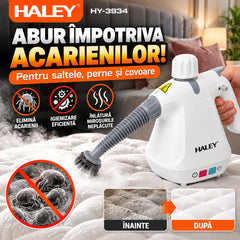 Aparat de Curățat cu Abur HALEY® HY-3934, Multifuncțional 10 în 1, 1000W, Presiune 3 Bar 300 kPa, Rezervor 350 ml, Abur Fierbinte peste 100°C, Curățare, Degresare și Igienizare Fără Substanțe Chimice