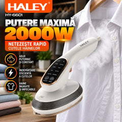 Aparat de Călcat Vertical și Orizontal cu Aburi HALEY® HY-6601, 2000W, Cap Rotativ la 90°, Panou de Control Tactil, Încălzire Rapidă în 20 Secunde, 3 Niveluri de Abur, Rezervor 120 ml, Funcție de Călcare Uscată