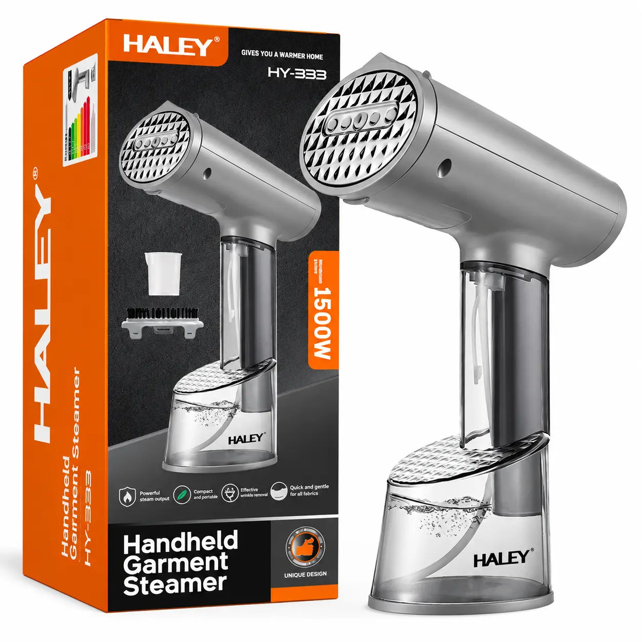 Aparat de Călcat Vertical și Orizontal cu Aburi HALEY HY-333, 1500W, Încălzire Rapidă în 20 Secunde, Debit Abur 20–25 g/min, 2 Rezervoare de Apă 70/300 ml, Protecție la Supraîncălzire, Perie Inclusă