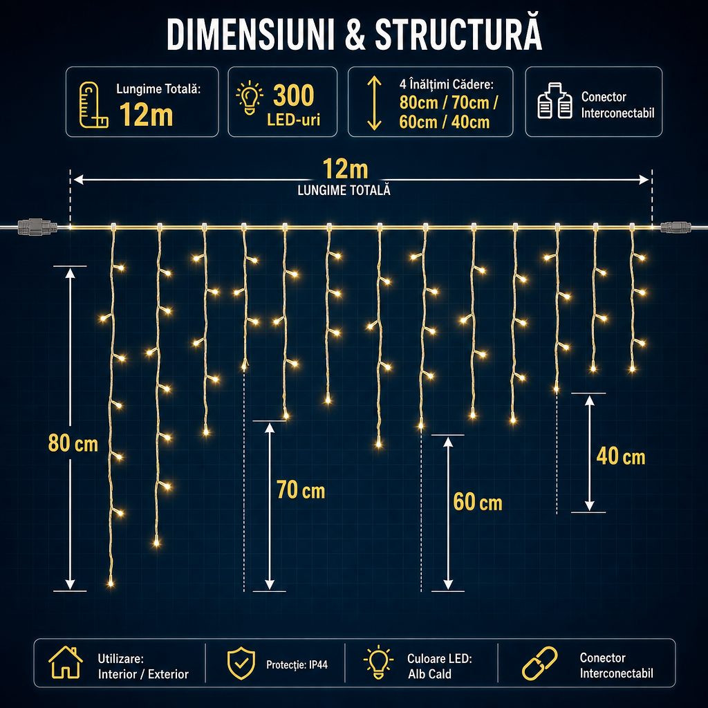 AT-2128 – schemă lungime și căderi pentru țurțuri LED