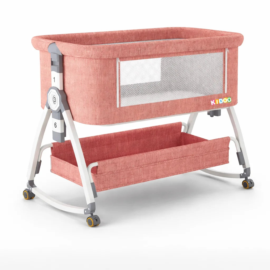 Pat portabil pentru bebeluși AT PERFORMANCE® 3 în 1 cu saltea confortabilă, înălțime reglabilă, roți și pliere ușoară – ideal pentru nou-născuți, gri