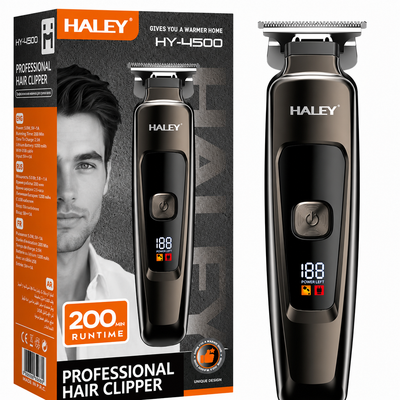 Mașină Profesională de Tuns și Contur HALEY HY-4500, Acumulator 1200mAh, Autonomie 200 Min, Lamă din Oțel, Display Digital, Reîncărcabilă