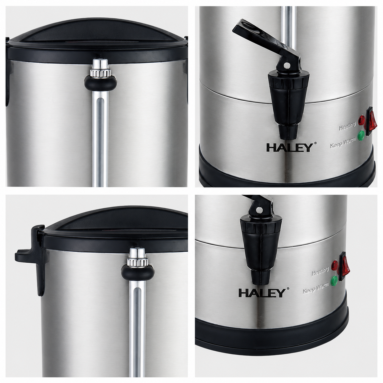 Termos Electric Profesional HALEY HY-6930L, Capacitate 30L, Putere 2500W, Oțel Inoxidabil 304, Menținere Temperatură, Indicator Nivel Apă, Robinet pentru Servire