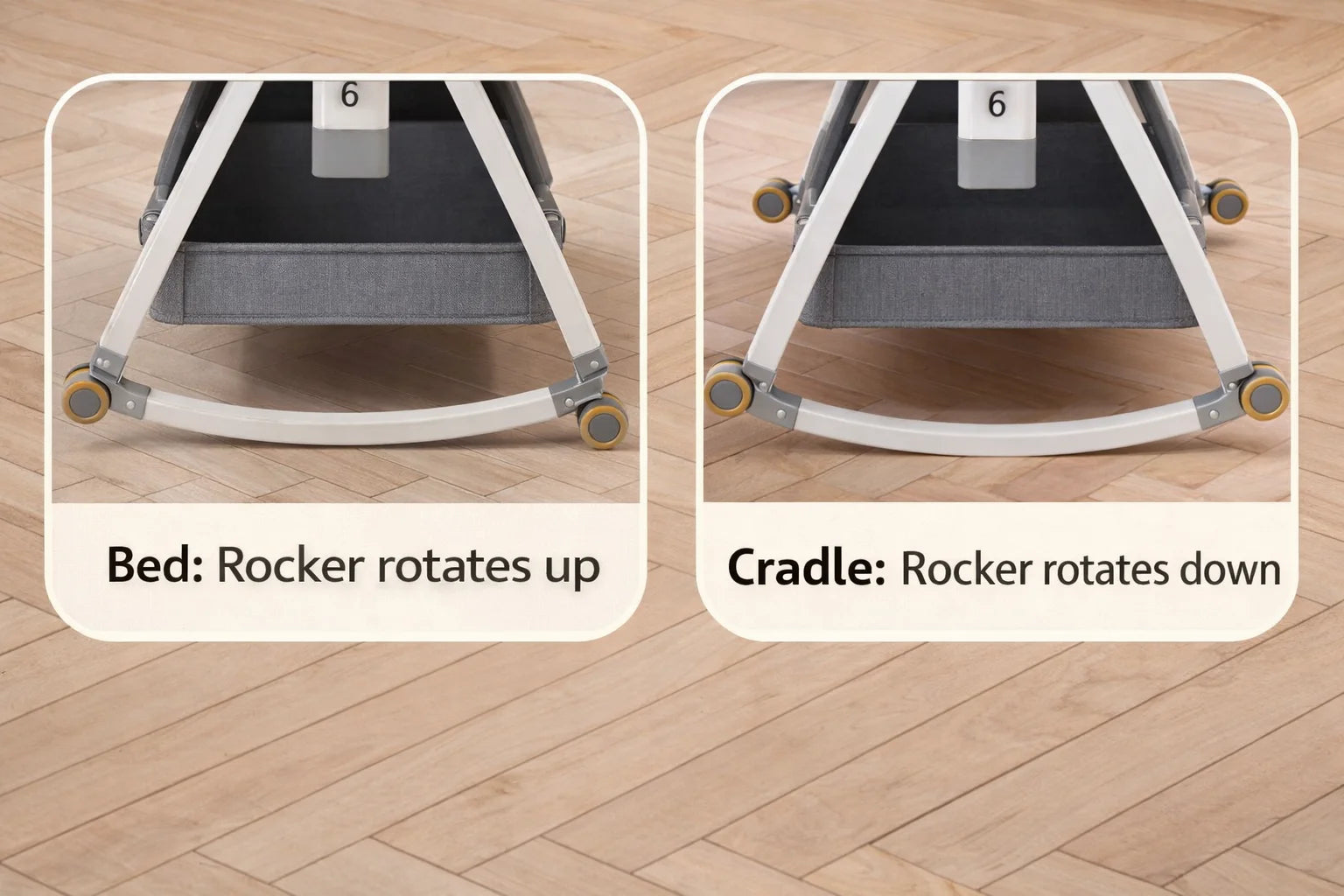 Pat portabil pentru bebeluși AT PERFORMANCE® 3 în 1 cu saltea confortabilă, înălțime reglabilă, roți și pliere ușoară – ideal pentru nou-născuți, gri