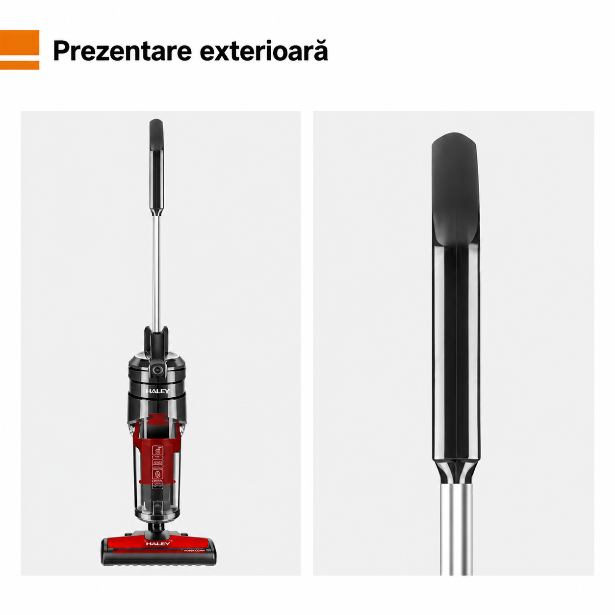 Aspirator Vertical Fără Sac HALEY HY-1921, 1500W, Tehnologie Cyclone, Filtru HEPA, Recipient 2L, Cablu 3,8 m