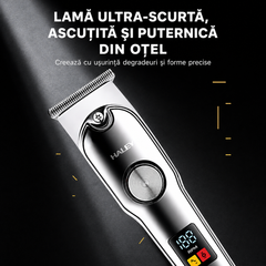 Mașină Profesională de Tuns și Contur HALEY HY-4518/HY-4519, Acumulator 500mAh, Autonomie 60 Min, Display LED, 4 Piepteni 1.5–6 mm, Încărcare USB