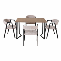 Set Masă Bucatarie Si Sufragerie 120x70 cm cu 4 Scaune, Blat Lemn, Cadru Metalic – Stil Modern