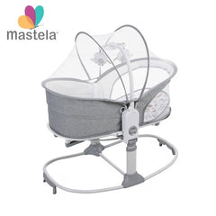 Pachet Leagăn 2 în 1 pentru Bebeluși: Mastela 8309 Gri cu Vibrații + Set Hrănire Silicon 10 Piese Albastru | Relaxare și Diversificare Inteligentă