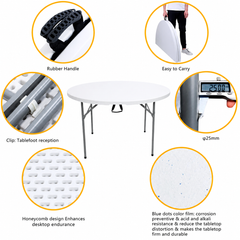 Masă Pliabilă Rotundă AT PERFORMANCE®, Ø180 cm, Cadru Metalic, Blat HDPE, Alb, pentru Evenimente și Catering