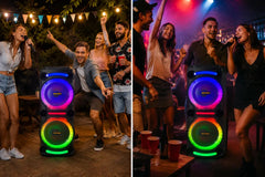 Boxă Karaoke Portabilă KOLAV-M2212, 400W RMS, 2x12", Bluetooth, 2 Microfoane Wireless, RGB LED, TWS, USB-C, TF Card, Telecomandă Inclusă