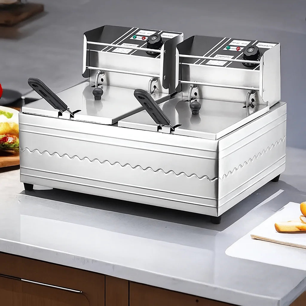 Friteuză Electrică Profesională Dublă AT Performance AT-82, 12L (2×6L, 5000W, Inox)