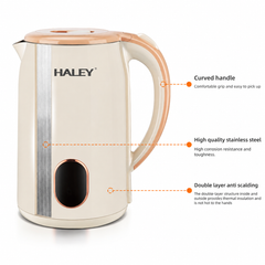 Fierbător Electric HALEY HY-8915, 2,5L, 2000W, Inox SUS 304, Bază Rotativă 360°, Oprire Automată, Protecție Fierbere Fără Apă