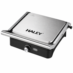 Grill electric HALEY HY-8605, 2000W, deschidere 180°, temperatură reglabilă, plăci antiaderente, tavă pentru grăsime, sistem cu balama flotantă