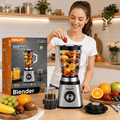 Blender Multifuncțional HALEY HY-2944 2 în 1, 1000W, Cană Din Sticlă 1,5L, Râșniță, 3 Trepte + Pulse, Funcție Zdrobire Gheață