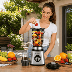 Blender Multifuncțional HALEY HY-2944 2 în 1, 1000W, Cană Din Sticlă 1,5L, Râșniță, 3 Trepte + Pulse, Funcție Zdrobire Gheață