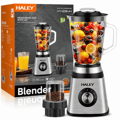 Blender Multifuncțional HALEY HY-2944 2 în 1, 1000W, Cană Din Sticlă 1,5L, Râșniță, 3 Trepte + Pulse, Funcție Zdrobire Gheață