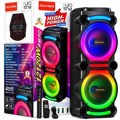 Boxă Portabilă Karaoke Sing-e ZQS8212, 40W, 2 x 12", Microfon Wireless Inclus, Bluetooth, LED RGB, Acumulator 3600mAh, Telecomandă