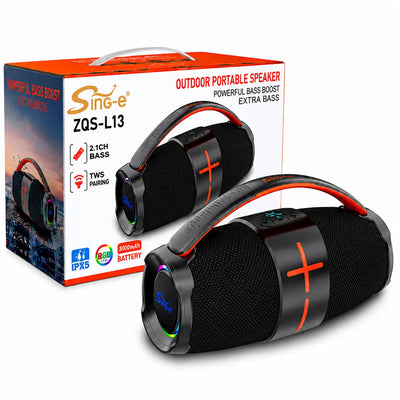 Boxă Portabilă Bluetooth Sing-e® ZQS-L13, 200W PMPO, Difuzoare 2 x 2.25", Bass Boost, RGB LED, USB, TF Card, AUX, IPX5, Acumulator 3000mAh