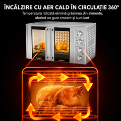 Cuptor electric HALEY HY-5132, 110L, 3600W, temperatură reglabilă până la 250°C, rotisor, timer 120 minute, tavă și grătar incluse