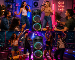 Boxă Karaoke Portabilă KOLAV-F2805 2800W PMPO, 2x8", Bluetooth, Microfon Wireless Inclus, RGB LED, USB-C, TF Card, AUX, TW