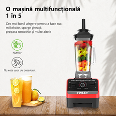 Blender Multifuncțional HALEY HY-2704, 4800W, 15 Viteze, Vas 2.5L, Funcție Pulse, Lame din Oțel Inoxidabil, Zdrobire Gheață