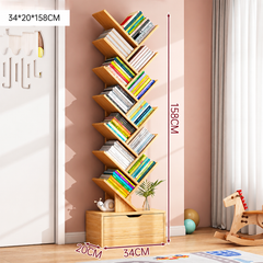 Bibliotecă Tip Arbore cu 12 Niveluri și Sertar Inferior, Raft pentru Cărți Modern, Economisire Spațiu pentru Living, Dormitor și Birou