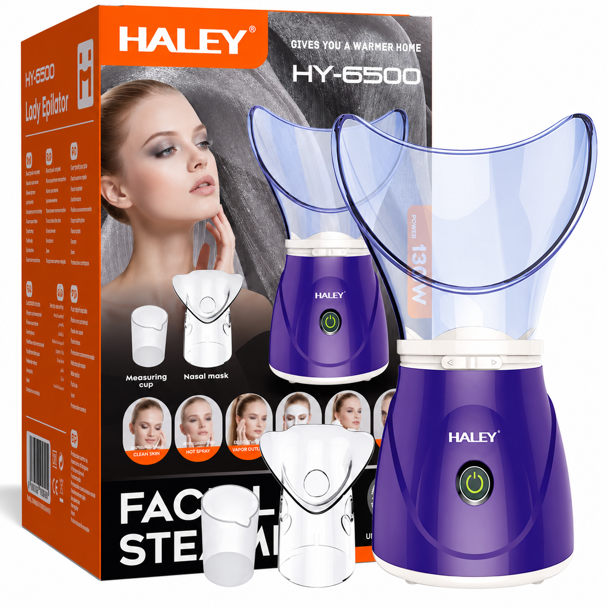 Saună Facială Cu Aburi Haley HY-6500, 200W, Vaporizator Facial Pentru Curățare Și Hidratare, Încălzire Rapidă, Temperatură Constantă, Mască Facială, Mov