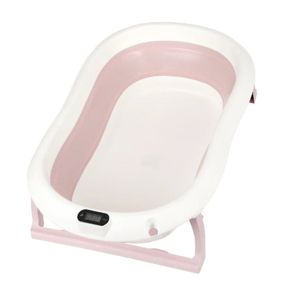 Cadita pliabila roz pentru nou nascuti cu pernita si termometru incorporat