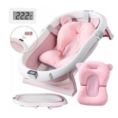 Cadita pliabila roz pentru nou nascuti cu pernita si termometru incorporat