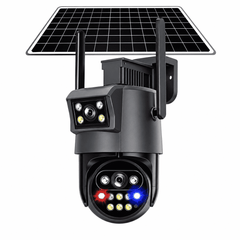 Cameră de Supraveghere Solară 4G AOV cu 2 Obiective, Monitorizare Video Continuă 24H, IP66, Acumulator Integrat, Panou Solar, Card TF și Cloud, Alarmă cu Notificări