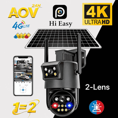 Cameră de Supraveghere Solară 4G AOV cu 2 Obiective, Monitorizare Video Continuă 24H, IP66, Acumulator Integrat, Panou Solar, Card TF și Cloud, Alarmă cu Notificări