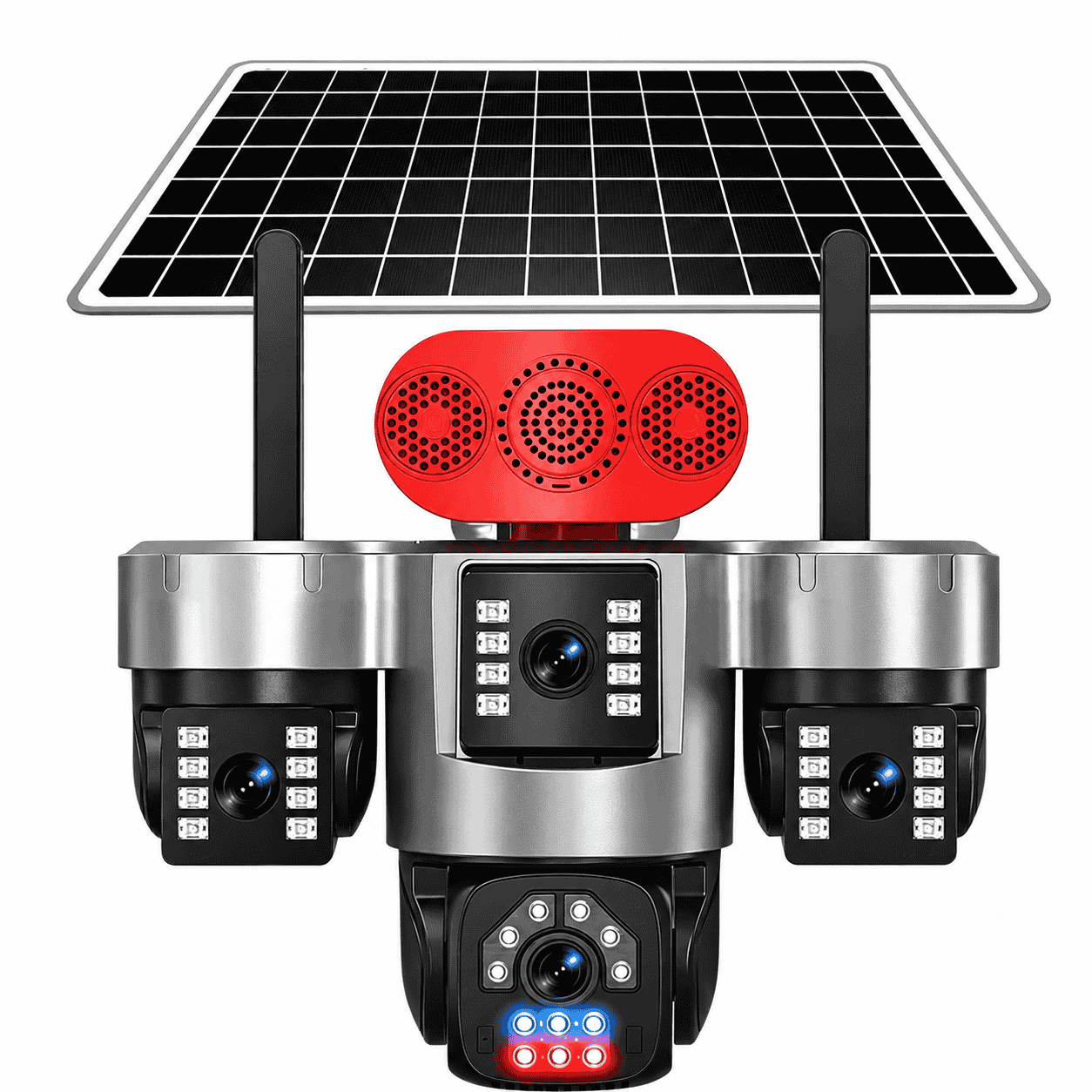 Cameră de Supraveghere Solară 4G cu 3 Obiective, 6K Ultra HD, AOV Înregistrare Continuă 24/24, IP66, Acumulator Integrat, Panou Solar, Card TF și Cloud, Alarmă cu Notificări