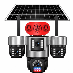 Cameră de Supraveghere Solară 4G cu 3 Obiective, 6K Ultra HD, AOV Înregistrare Continuă 24/24, IP66, Acumulator Integrat, Panou Solar, Card TF și Cloud, Alarmă cu Notificări