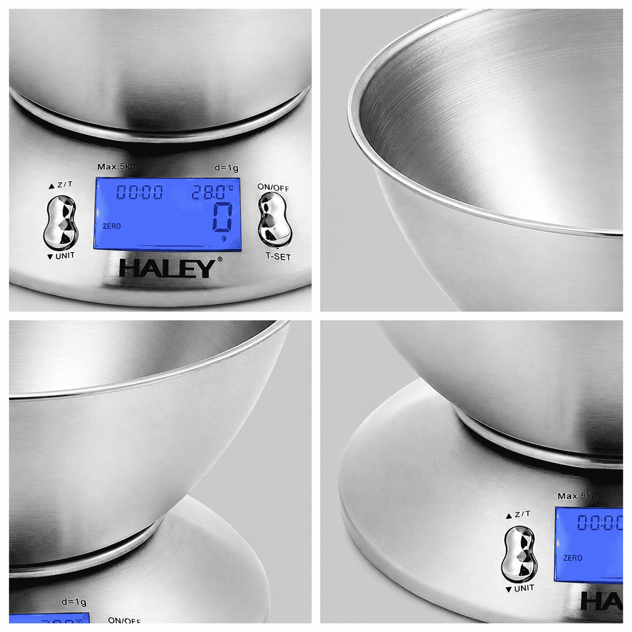 Cântar Electronic De Bucătărie Haley HY-5021, Capacitate 5 Kg, Precizie 1 g, Bol Inox 1,8 L, Display LCD