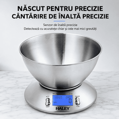 Cântar Electronic De Bucătărie Haley HY-5021, Capacitate 5 Kg, Precizie 1 g, Bol Inox 1,8 L, Display LCD