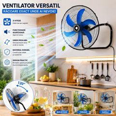 Ventilator 3 în 1 AT PERFORMANCE® AT-2055, 65W, 18 Inch, Podea, Perete și Picior, 3 Viteze, Oscilație, Reglabil pe Înălțime