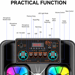 Boxă Portabilă Karaoke Sing-e ZQS12213, Bluetooth, 2x12", 80W, Microfon Wireless, LED RGB, USB/TF/AUX, Telecomandă, Acumulator 5000mAh