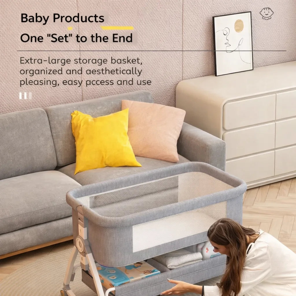 Pat portabil pentru bebeluși AT PERFORMANCE® 3 în 1 cu saltea confortabilă, înălțime reglabilă, roți și pliere ușoară – ideal pentru nou-născuți, gri